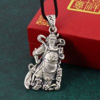 美芙仁 纯银999武财神关公吊坠男款复古霸气足银项链坠盘龙青龙刀护身符