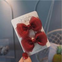 儿童发卡头饰可爱对夹公主女宝宝哪吒头珠光纱蝴蝶结发夹小女孩