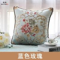 尚朴可折叠抱枕被子两用纯棉沙发靠垫车载靠背垫棉质夏凉被汽车被午睡 蓝色玫瑰 大号45*45展开145*195加厚一对装