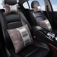 尚朴汽车抱枕一对四件套卡通车内靠垫车上头枕腰靠车用车载靠枕护颈枕 菱形咖啡色-四件套[麻布]