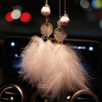 尚朴汽车挂件高档创意唯美羽毛后视镜车内吊饰水音铃吊坠女 唯美白色羽毛+水音铃粉猫