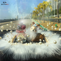 尚朴一路平安钻鹿网红车载摆件ins风高档创意可爱汽车内饰品 优雅鹿+闪钻气球+毛绒防滑垫