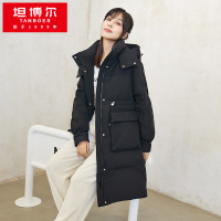 坦博尔2021秋冬新品潮流女式连帽中长款大口袋休闲廓形保暖羽绒服