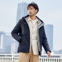 坦博尔2021新款羽绒服男短款工装风多功能休闲连帽轻便外套潮