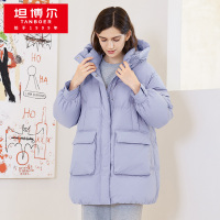 坦博尔2021年新款中长款羽绒服女高领连帽廓形活力时尚宽松保暖外套