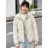 坦博尔新品时尚菱格连帽韩版时尚潮流羽绒服女短款外套