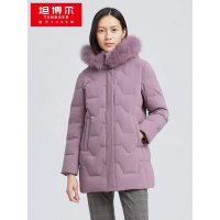 坦博尔2021新款中老年羽绒服女中长蓝狐毛领冬季保暖外套TB211560