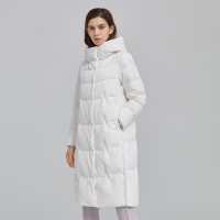 坦博尔2021新款羽绒服女士鹅绒中长款连帽修身保暖外套冬TB211776