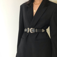 盛世尼曼欧美ins复古雕花双头扣腰带女腰封装饰裙子外套百搭街拍款皮带潮