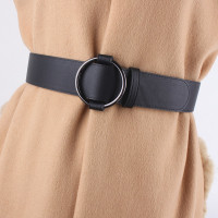 盛世尼曼大衣宽腰带女士皮时尚装饰腰封连衣裙外搭收腰毛衣西装圆扣皮带