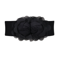 盛世尼曼花朵腰封女士装饰百搭配连衣裙子宽腰带外搭束腰外穿黑色松紧弹力