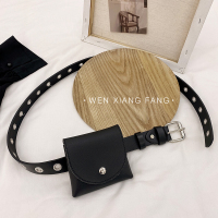 盛世尼曼免打孔黑色女士皮带挂包时髦百搭裤带韩国ins装饰细腰带小腰包潮