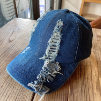 盛世尼曼灰色破洞鸭舌帽子女春夏季韩版百搭复古做旧水洗拼接防晒棒球帽男帽子