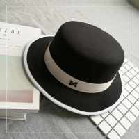 盛世尼曼帽子女韩版毛呢帽礼帽秋冬季黑色复古绅士英伦风平顶小礼帽毛毡帽帽子
