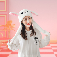 盛世尼曼抖音一捏会动的兔子帽儿童网红同款会动的皮卡丘兔耳朵帽子冬季女帽子