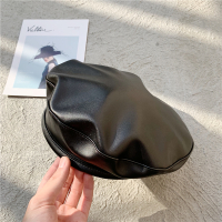 盛世尼曼黑色pu皮帽女夏季薄款纯色平顶贝雷帽网红英伦复古百搭气质画家帽帽子