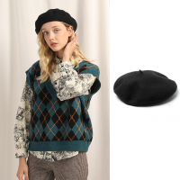 盛世尼曼经典~石原里美~毛橙色贝雷帽女英伦大头围黑色画家帽秋冬季帽子