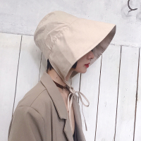 盛世尼曼日系赫本风女韩版初秋复古渔夫帽子女纯色法式绑带文艺盆帽女遮阳帽子