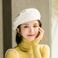 盛世尼曼贝雷帽女夏季薄款透气复古八角帽日系韩版潮百搭褶皱蕾丝画家帽子