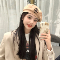 盛世尼曼刺绣贝雷帽女春夏天日系气质英伦时尚甜美平顶帽子韩版百搭画家帽