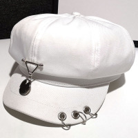 盛世尼曼女帽夏季时尚遮阳帽八角帽女薄春秋韩版街头潮铁环吊坠时尚贝雷帽帽子