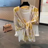 盛世尼曼披肩夏季防晒纱巾围脖韩版百搭印花棉麻围巾女海边出游薄款丝巾女