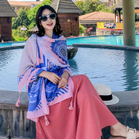 盛世尼曼茶卡盐湖防晒披肩超大沙滩巾海边纱巾夏季薄款丝巾女百搭红色围巾