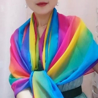 盛世尼曼彩虹拍照丝巾女士雪纺围巾旅游防晒两用披肩海边沙滩巾多功能纱巾