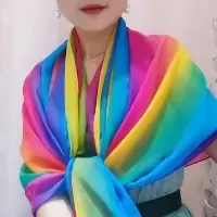 盛世尼曼彩虹拍照丝巾女士雪纺围巾旅游防晒两用披肩海边沙滩巾多功能纱巾