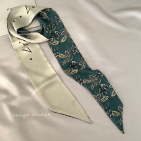 盛世尼曼绿色碎花窄丝巾小长条洋气百搭女士绑包绑带印花头饰扎发飘带发带