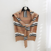盛世尼曼外搭打结条纹格子小披肩春秋薄款针织坎肩搭肩网红护肩颈围巾女