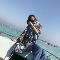 盛世尼曼夏天围巾防晒薄款棉麻沙滩丝巾披肩海边旅游拍照纱巾超大长款三亚