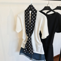 盛世尼曼赫本法式墨绿色波点小长巾 黑白色圆点丝巾 衬衫搭配领带巾领巾女