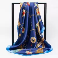 盛世尼曼韩禾 绸缎缎面大方巾头巾油画围巾披肩90*90厘米色丁女丝巾