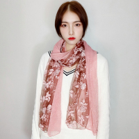 盛世尼曼秋冬季围巾女百搭刺绣花长款花边拼接蕾丝双层丝巾玫瑰花朵春纱巾