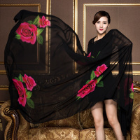 盛世尼曼2020夏季新款纱巾女百搭超大三米印花丝巾旅游拍照牡丹花围巾披肩