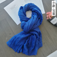 盛世尼曼宝蓝色棉麻围巾女春秋夏季薄款旅游纯色文艺亚麻丝巾防晒空调披肩