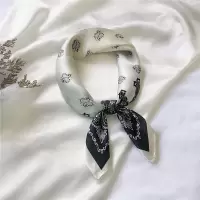 盛世尼曼韩版小丝巾女春秋季时尚百搭小方巾欧美花朵印花职业领巾纱巾围巾
