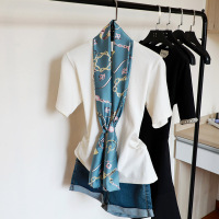 盛世尼曼春秋职业气质纯色小领巾长条细窄衬衫韩版百搭丝巾女年会红色围巾