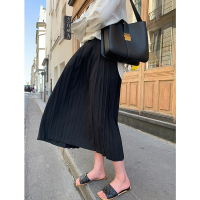 盛世尼曼孕妇雪纺百褶半身裙子女春秋季A字可调节黑色潮妈中长款裙子春夏