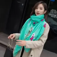 盛世尼曼2019秋冬新款民族风围巾女刺绣花朵丝巾棉麻披肩两用长款韩版纱巾