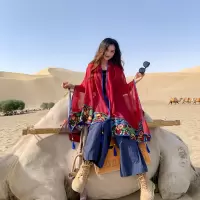 盛世尼曼丝巾女春夏季沙漠旅游防晒披肩民族风茶卡盐湖围巾青海大红色纱巾