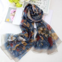 盛世尼曼新款优柔纱纱巾宽大丝巾印花朵沙滩巾女春秋款防晒披肩薄围巾复古