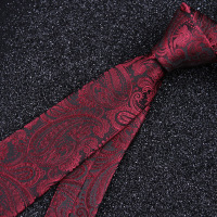 盛世曼尼欧美复古佩斯利花纹领带男7cm 正装休闲英伦黑色金色腰果拉链领带