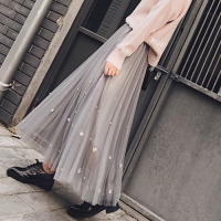 盛世尼曼孕妇装2021春季超火网纱托腹半身裙中长款百褶裙春秋仙女钉珠长裙