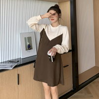 盛世尼曼孕妇春装假两件套装2021新款打底衫长袖春秋上衣宽松洋气连衣裙潮