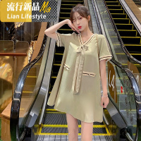 shengshi20装新小孕妇装v休闲牛油果绿色字孕妇连衣裙