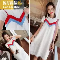 shengshi孕妇连衣裙装20新韩版时尚白色上衣拼色吊裙两件套装