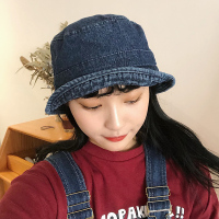 盛世尼曼网红日系水洗牛仔渔夫帽女防百搭出游防晒遮阳短檐水桶盆帽子折叠帽子