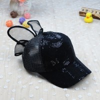 盛世尼曼儿童帽子女宝宝夏季遮阳太阳帽亲子款2-15岁蝴蝶结亮片网眼鸭舌帽